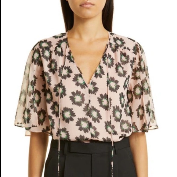 NWT Ted Baker Harlynn Tie Neck Split Sleeve Top In Pink 10 - Picture 1 of 6